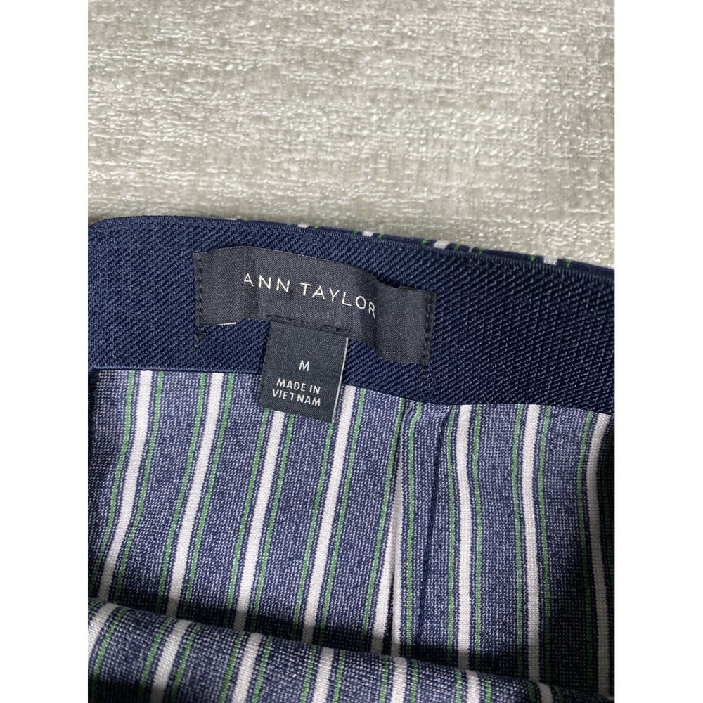 Ann Taylor Striped Flounce Hem Midi Skirt Women M Navy Blue White Green Ruffle - Picture 4 of 7